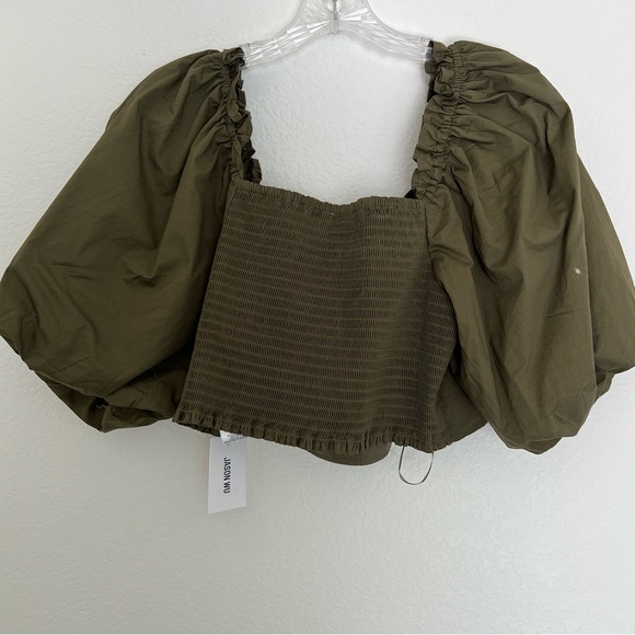 NWT Jason Wu Military Green Crop Puff Sleeve Top Size Large - Picture 7 of 12